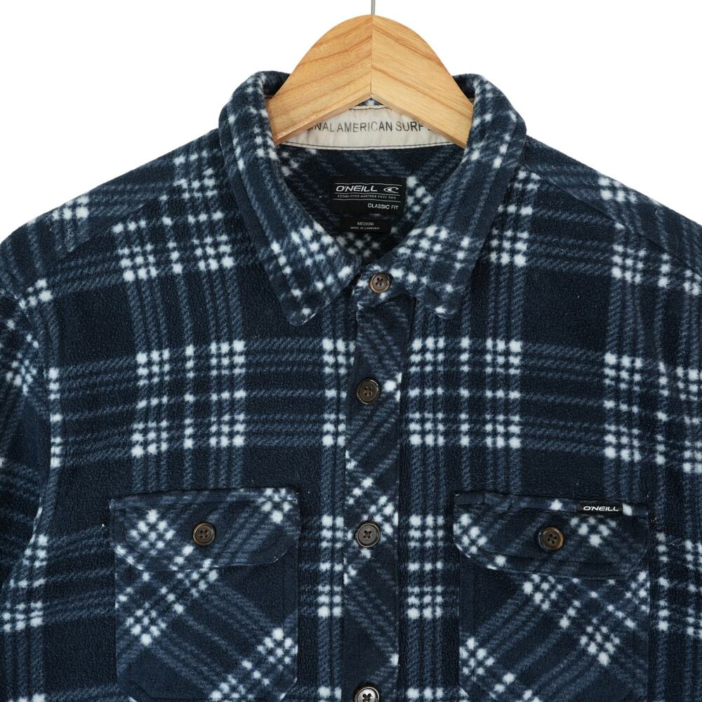 O'Neill‎ Shirt Mens Medium Classic Fit Blue Plaid Fleece Long Sleeve Button Up